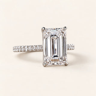 Emerald Cut Lab Grown Diamond Pavé Solitaire Ring in White Gold