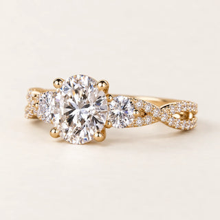 Round Cut Lab Grown Diamond Three-Stone Engagement Ring in Yellow Gold