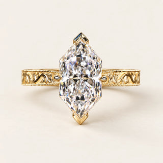 Dutch Marquise Lab Grown Diamond Vintage Milgrain Ring in Yellow Gold
