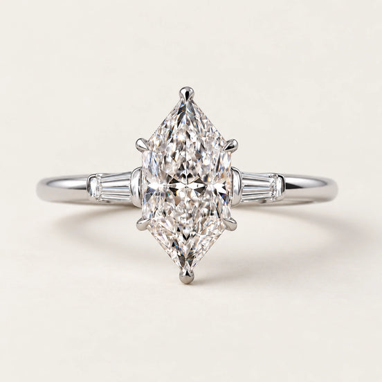 Dutch Marquise Lab Grown Diamond Three-Stone Engagement Ring in White Gold