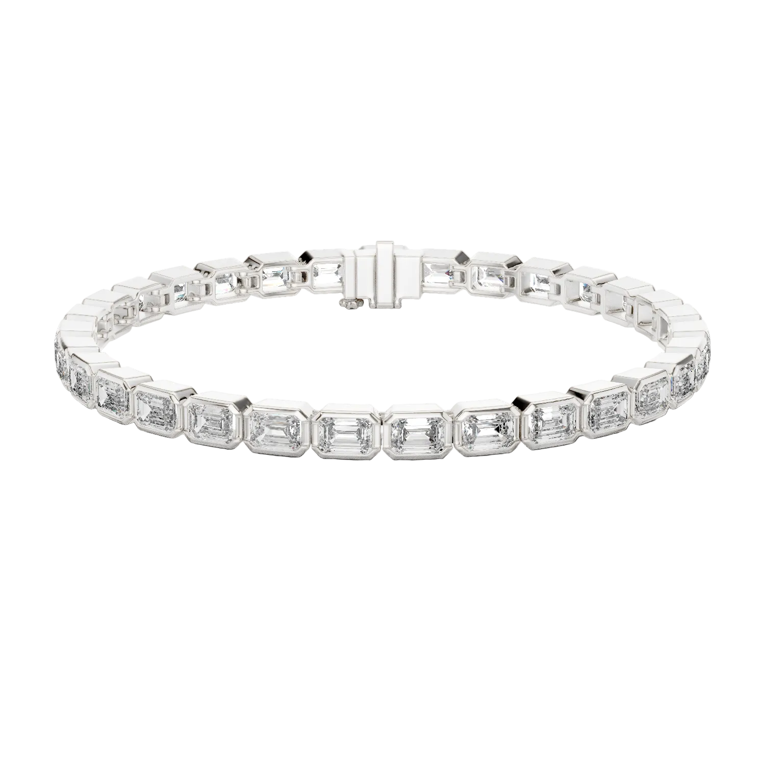 Silver bracelet with rectangular gemstones on a white background