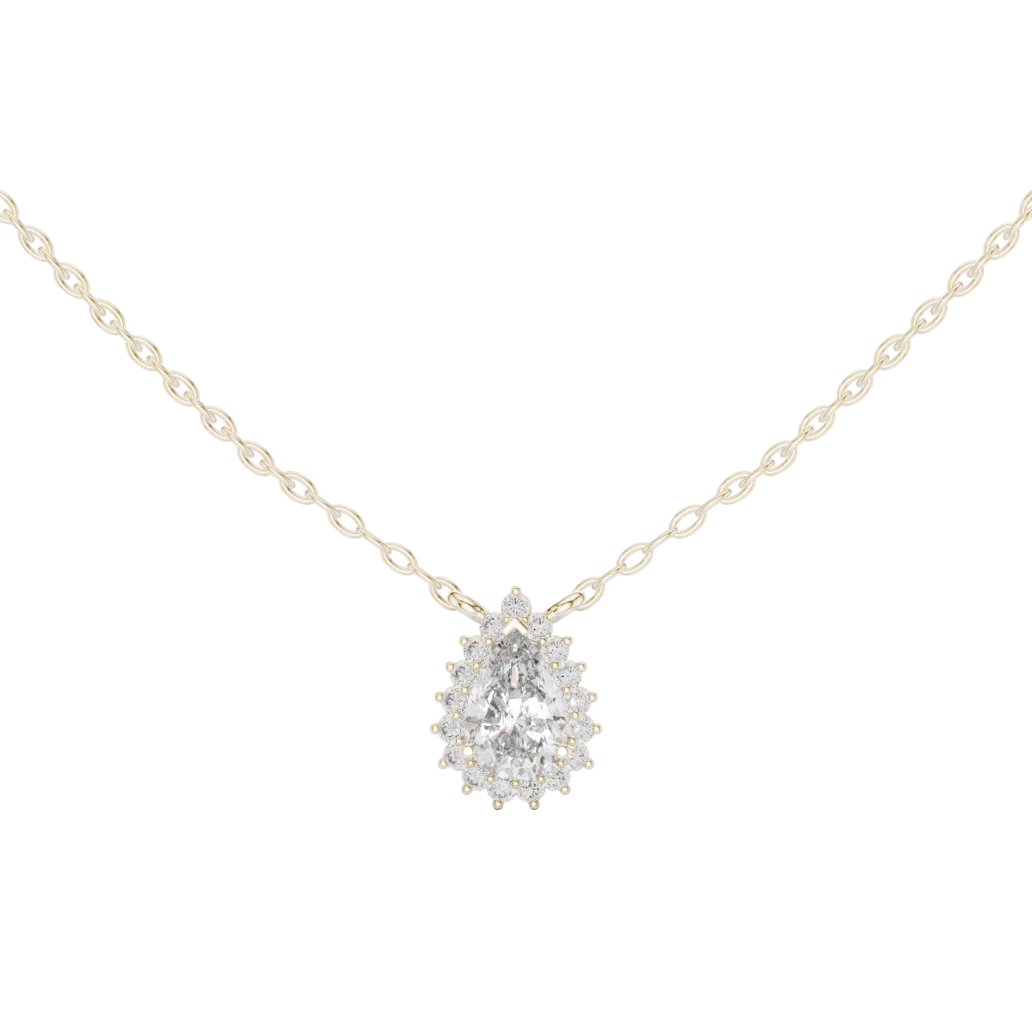 Elegant pear cut halo diamond pendant in gold with lab grown diamonds by Signora Jewels