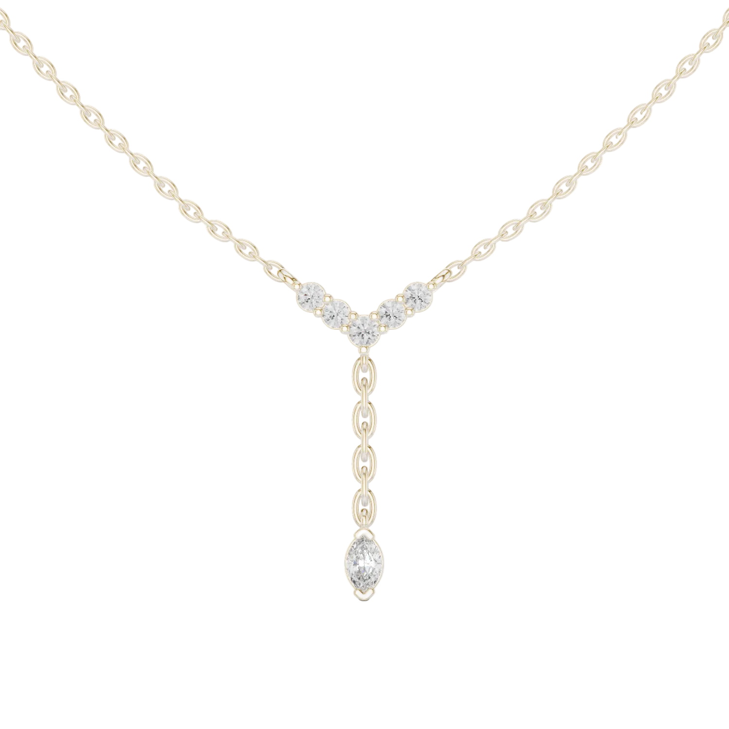 Minimal diamond drop pendant in gold with marquise and round lab grown diamonds by Signora Jewels