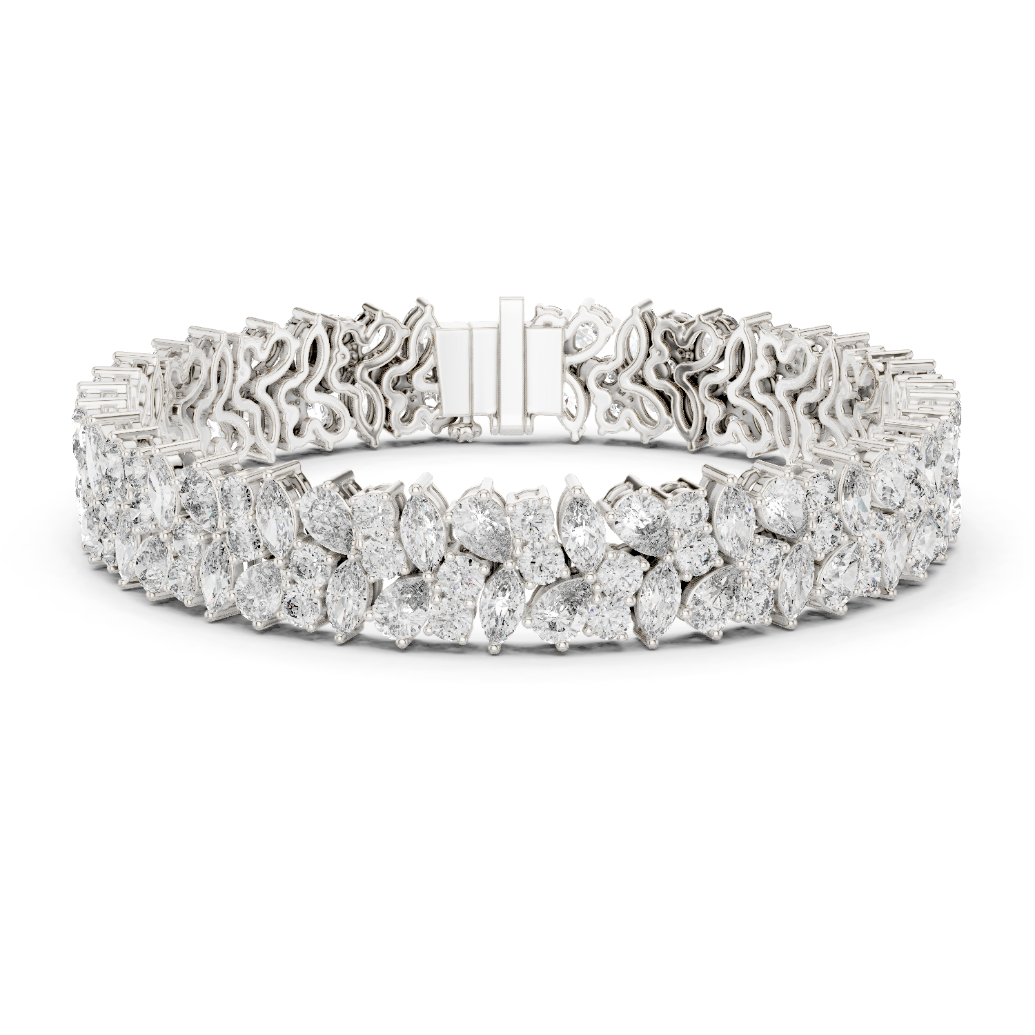 Floral lab grown diamond bracelet with marquise pear and round diamonds in yellow gold white gold and rose gold