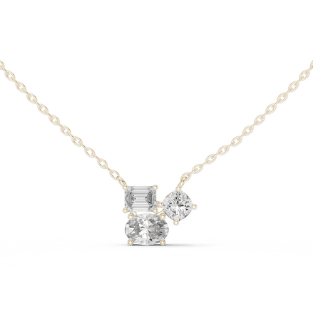 Modern mixed shape diamond cluster pendant in gold with lab grown diamonds by Signora Jewels