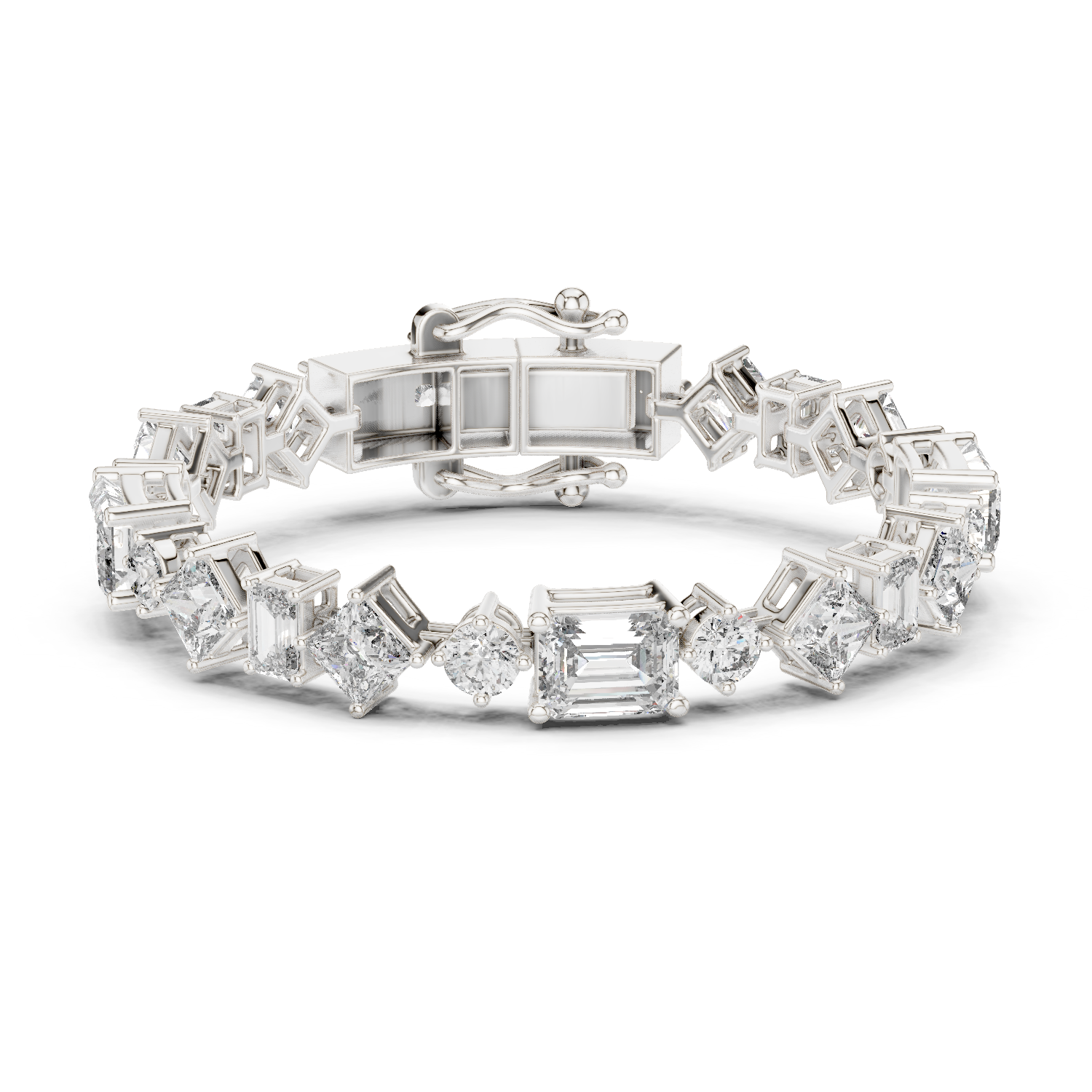 Luxury mixed shape diamond tennis bracelet in gold with emerald, princess, and round lab grown diamonds by Signora Jewels