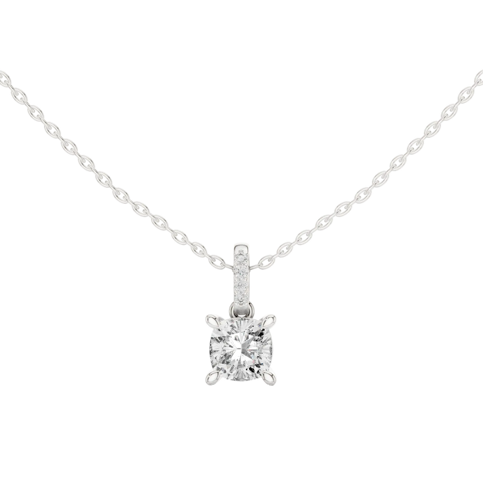 Minimal cushion cut diamond pendant in gold with lab grown diamonds by Signora Jewels