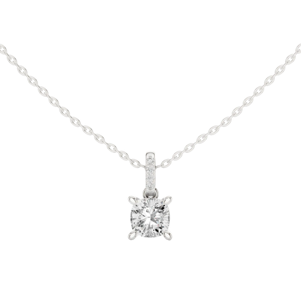 Minimal cushion cut diamond pendant in gold with lab grown diamonds by Signora Jewels