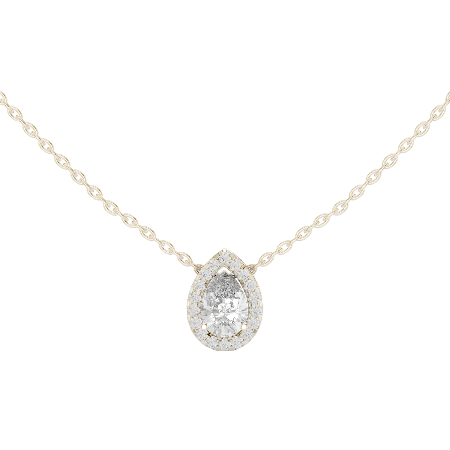 Elegant pear cut halo diamond pendant in gold with lab grown diamonds by Signora Jewels