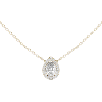Elegant pear cut halo diamond pendant in gold with lab grown diamonds by Signora Jewels