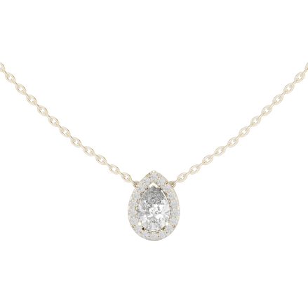 Elegant pear cut halo diamond pendant in gold with lab grown diamonds by Signora Jewels