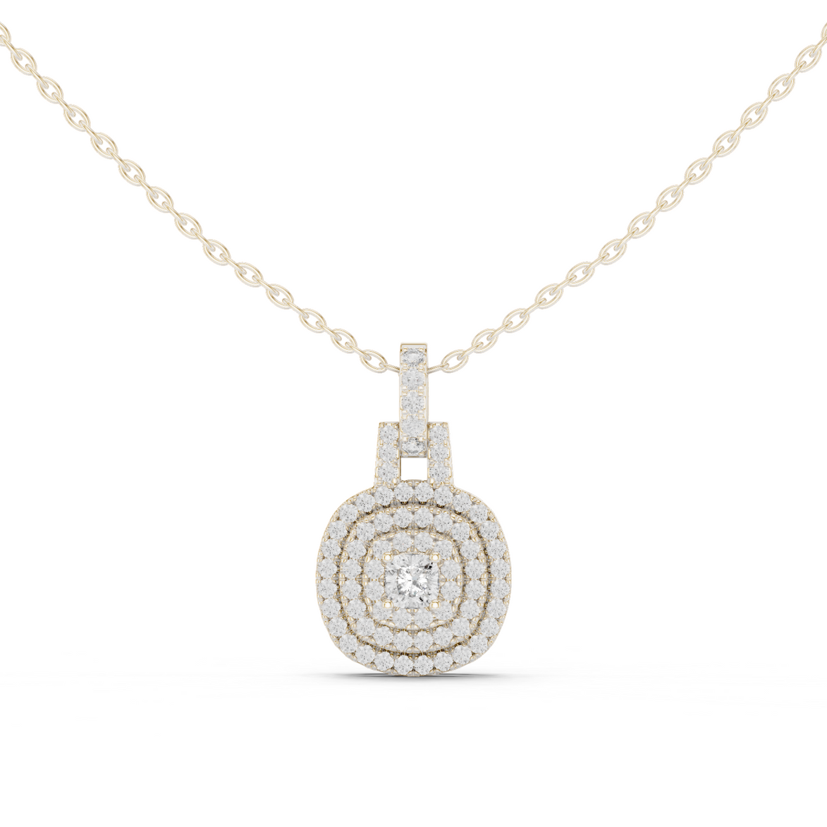 Cushion halo diamond pendant in gold with lab grown diamonds by Signora Jewels