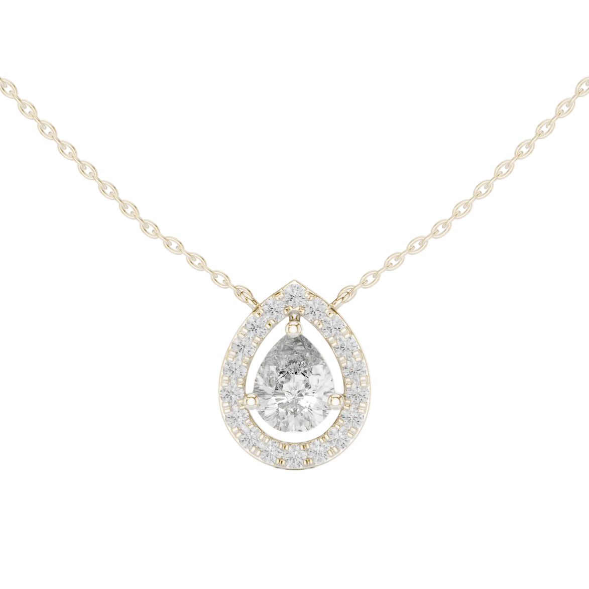 Elegant pear halo diamond pendant in gold with lab grown diamonds by Signora Jewels