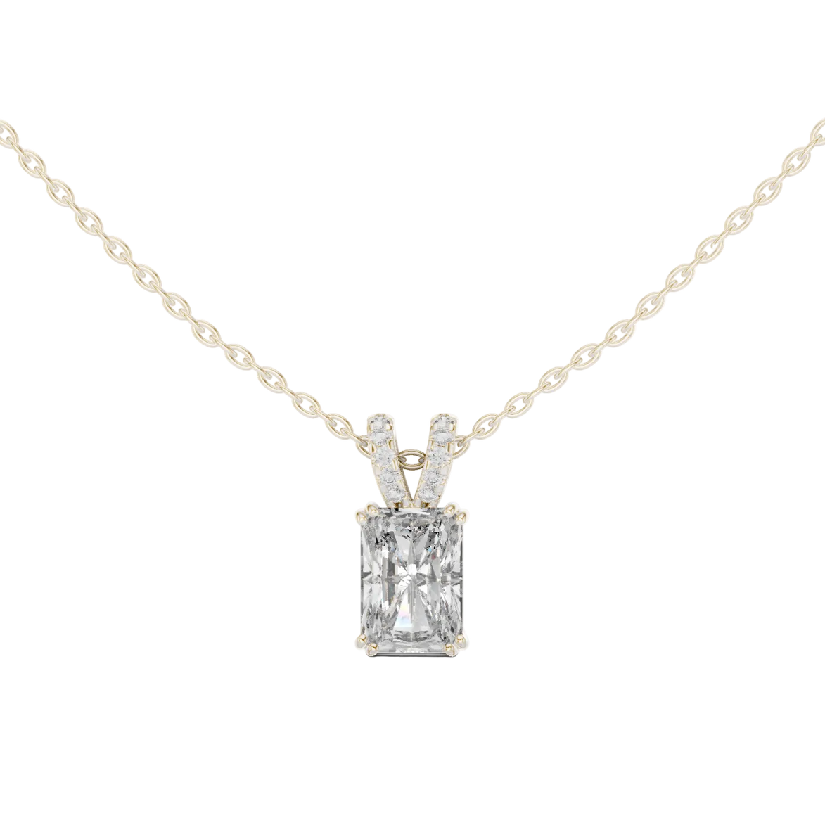 Minimal radiant cut solitaire diamond pendant in gold with lab grown diamond by Signora Jewels