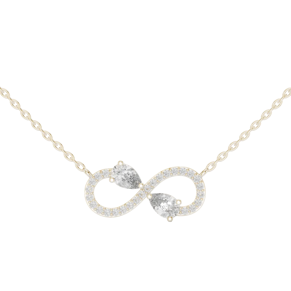 Elegant infinity pear diamond pendant in gold with lab grown diamonds by Signora Jewels