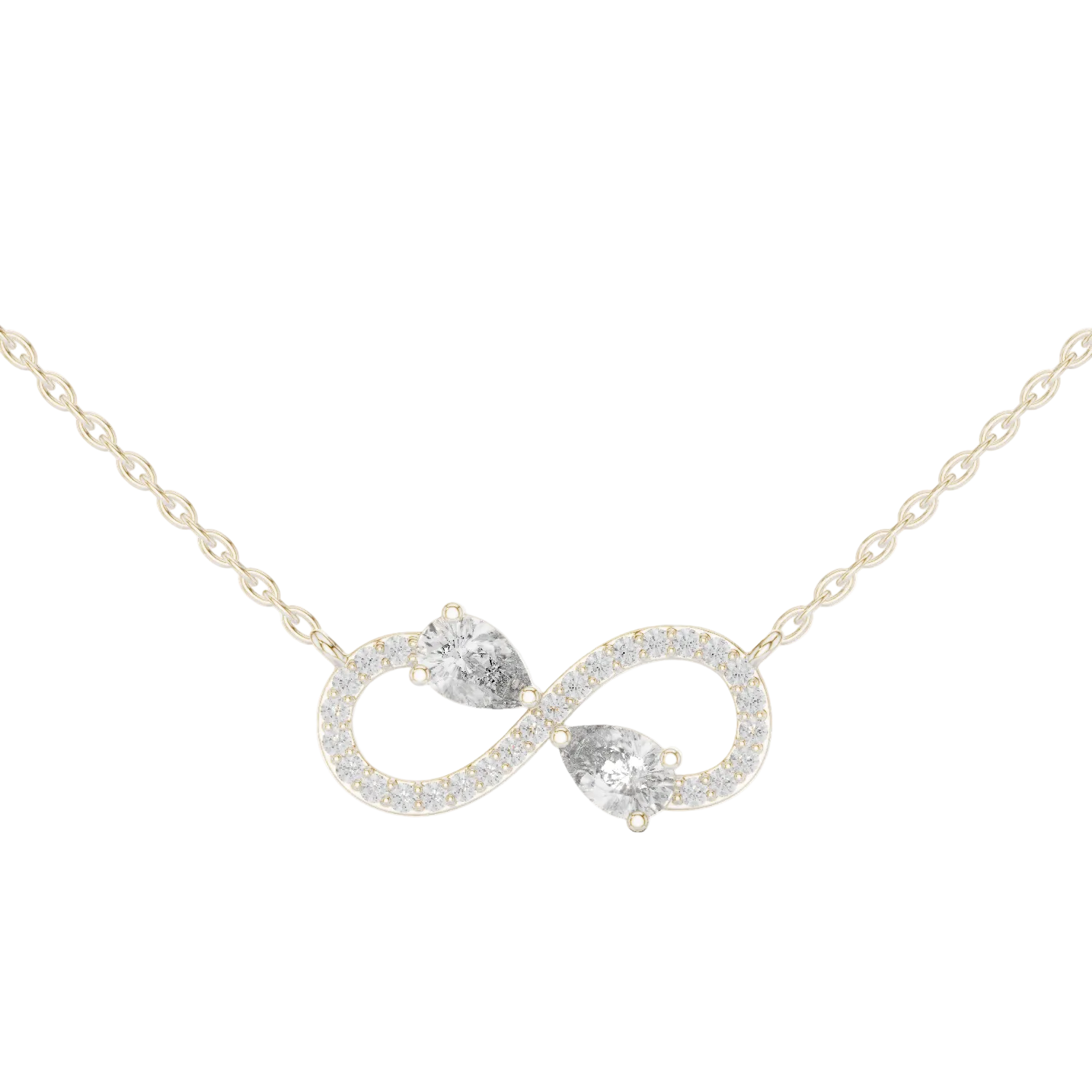 Elegant infinity pear diamond pendant in gold with lab grown diamonds by Signora Jewels