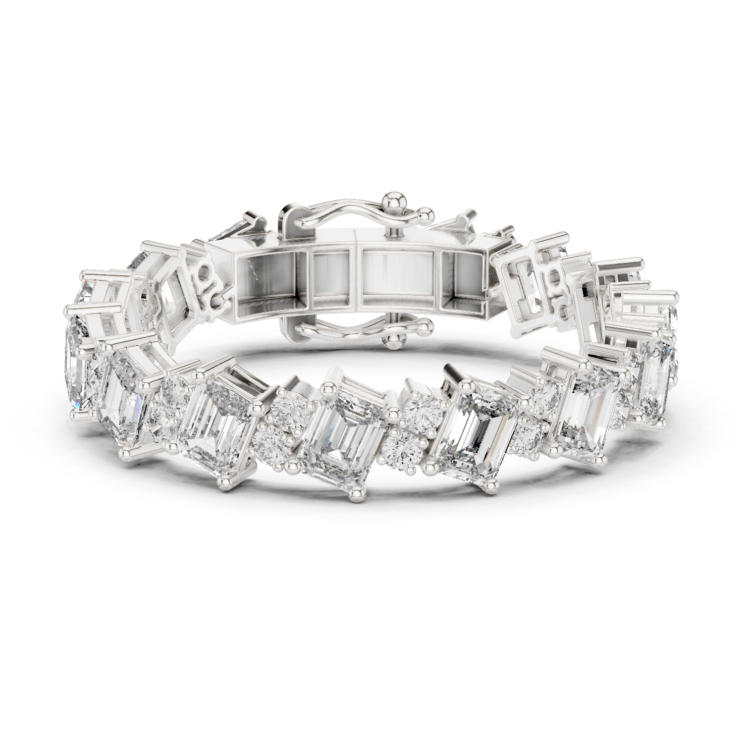 Luxury emerald cut diamond tennis bracelet in gold with round accent diamonds by Signora Jewels