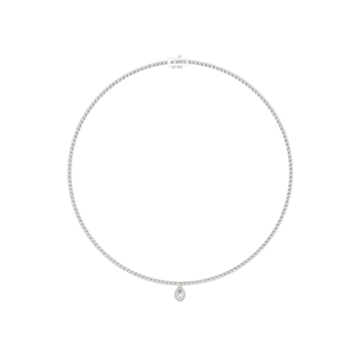 Delicate silver necklace with a small pendant on a white background