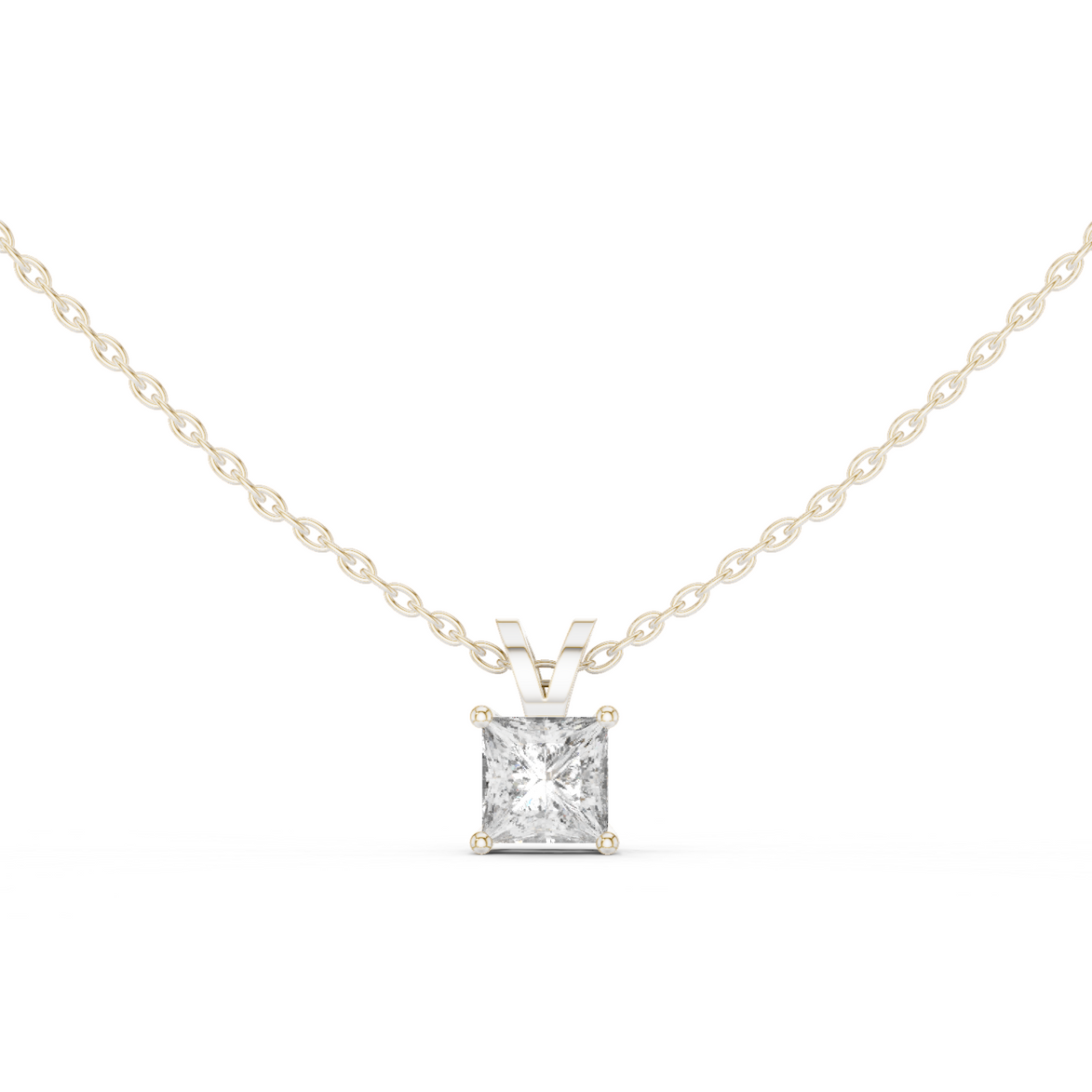 Princess cut solitaire diamond pendant in gold with lab grown diamond by Signora Jewels