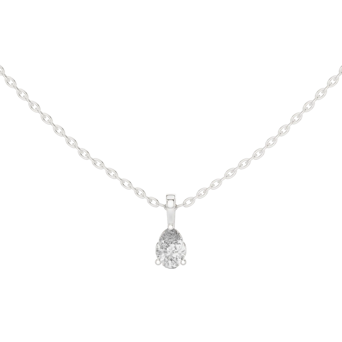 Minimal pear cut solitaire diamond pendant in gold with lab grown diamond by Signora Jewels