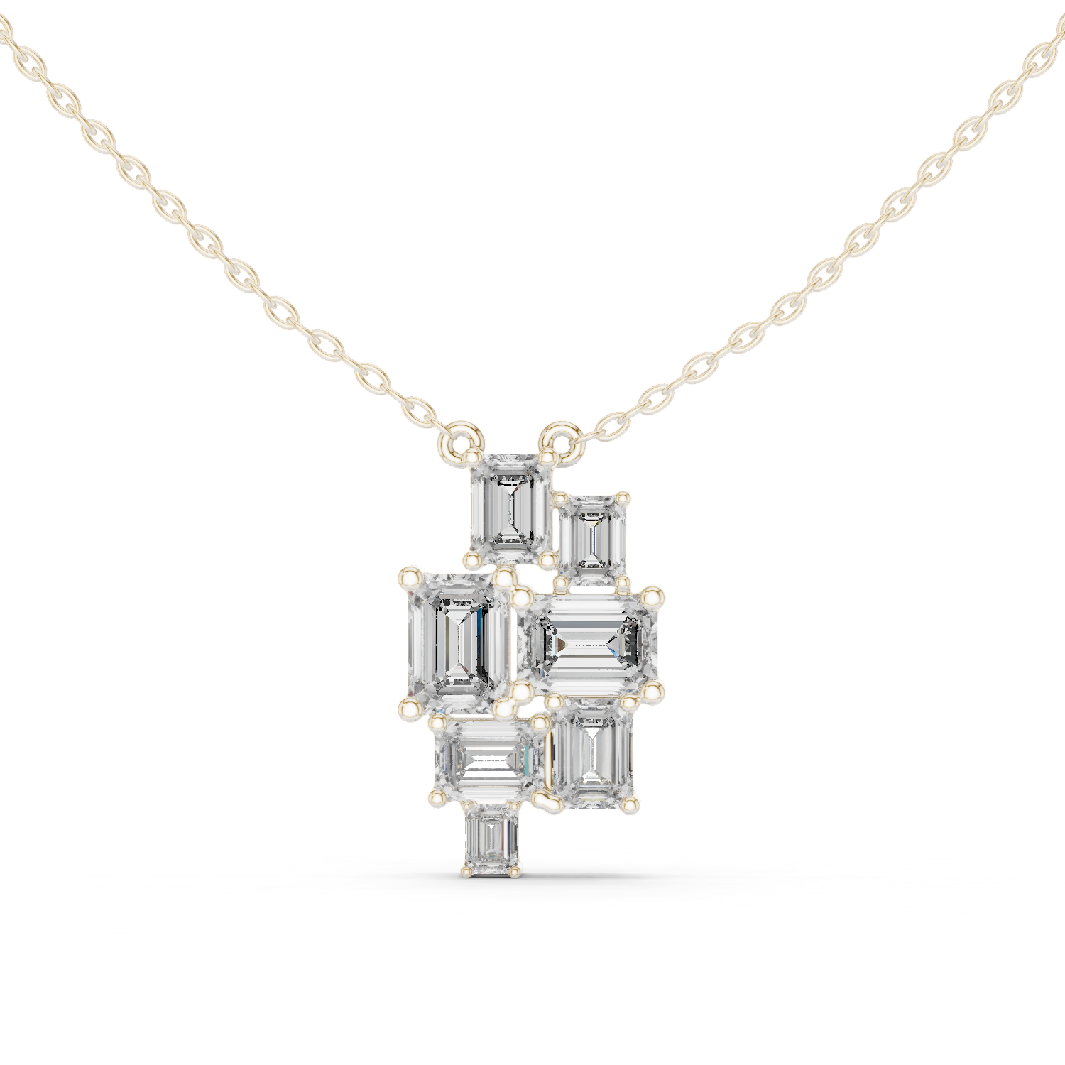 Modern emerald cut diamond cluster pendant in gold with lab grown diamonds by Signora Jewels