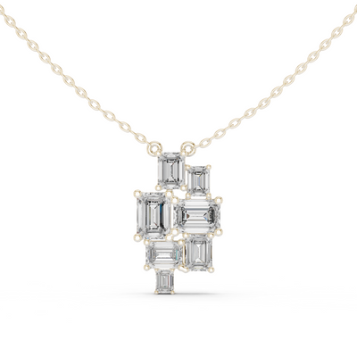 Modern emerald cut diamond cluster pendant in gold with lab grown diamonds by Signora Jewels