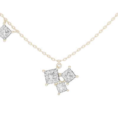Modern princess cut diamond cluster pendant in gold with lab grown diamonds by Signora Jewels