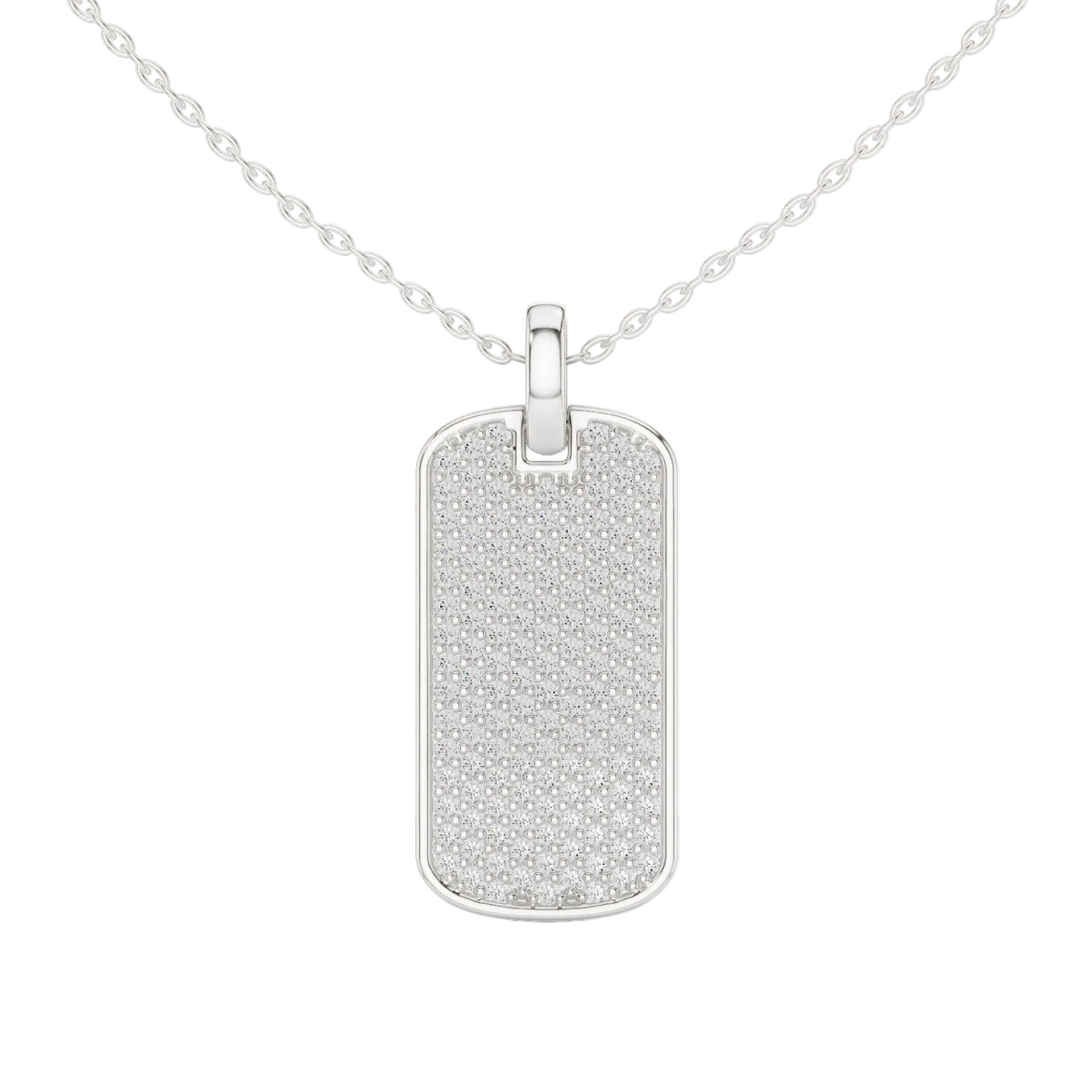 Pavé diamond rectangle dog tag pendant in gold with lab grown diamonds by Signora Jewels