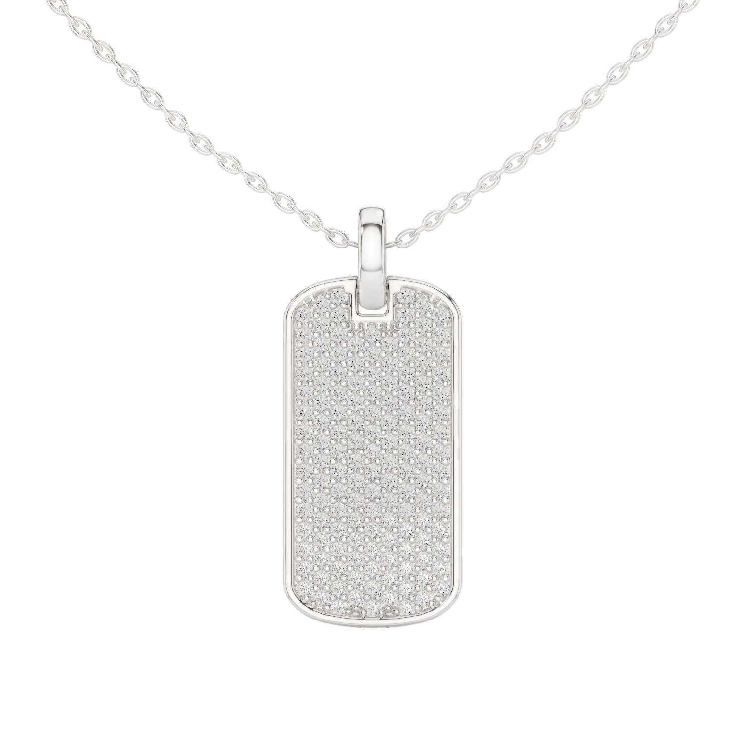 Pavé diamond rectangle dog tag pendant in gold with lab grown diamonds by Signora Jewels