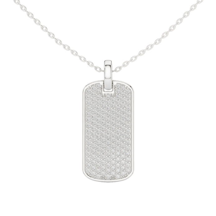 Pavé diamond rectangle dog tag pendant in gold with lab grown diamonds by Signora Jewels