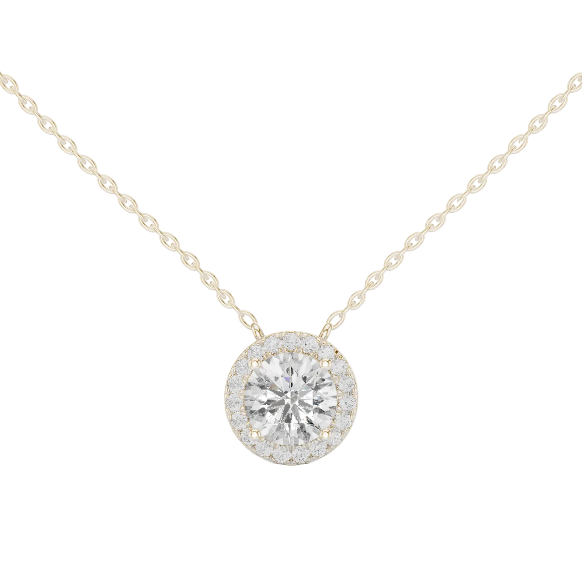 Round halo diamond pendant in gold with lab grown diamonds by Signora Jewels