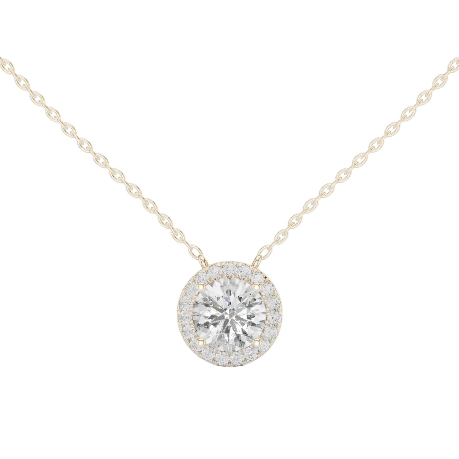 Round halo diamond pendant in gold with lab grown diamonds by Signora Jewels