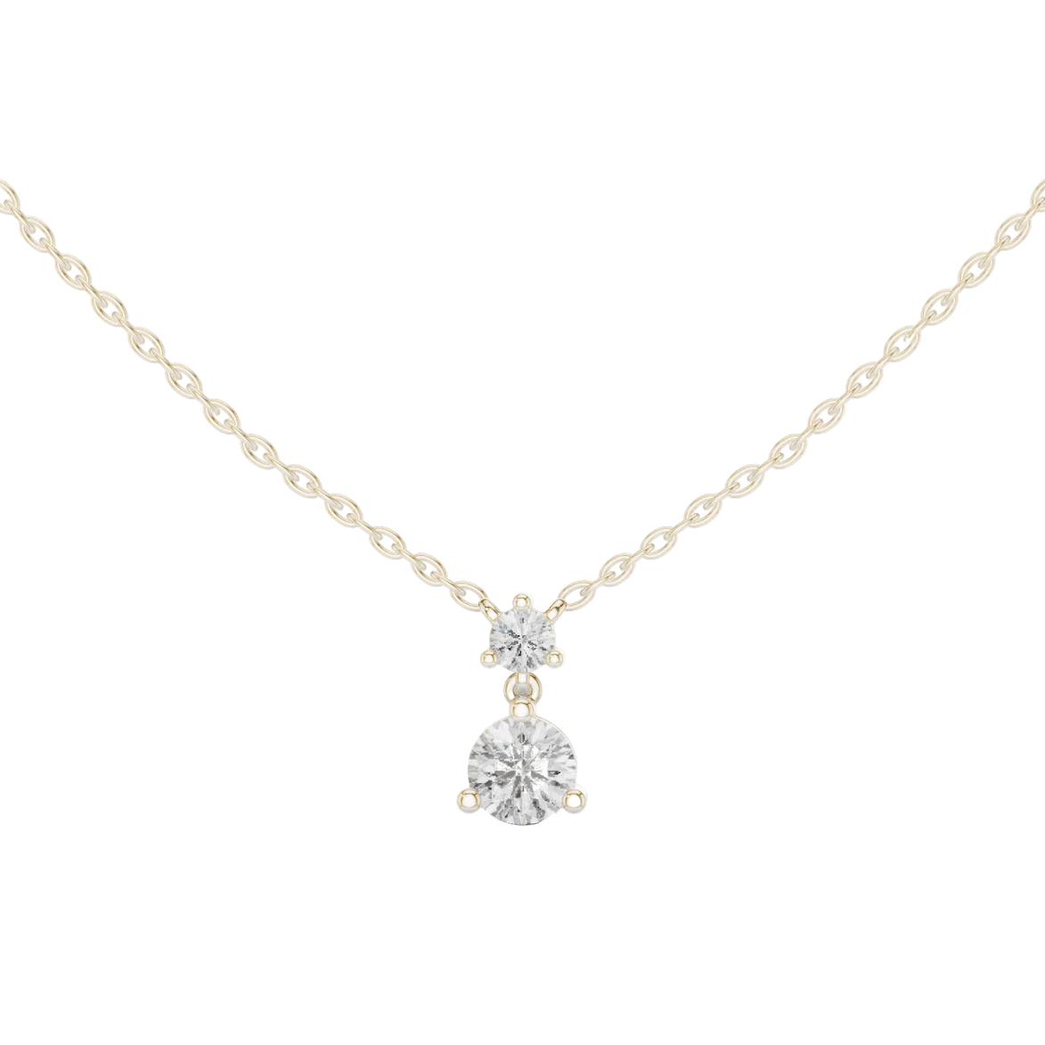 Minimal two stone diamond drop pendant in gold with lab grown diamonds by Signora Jewels