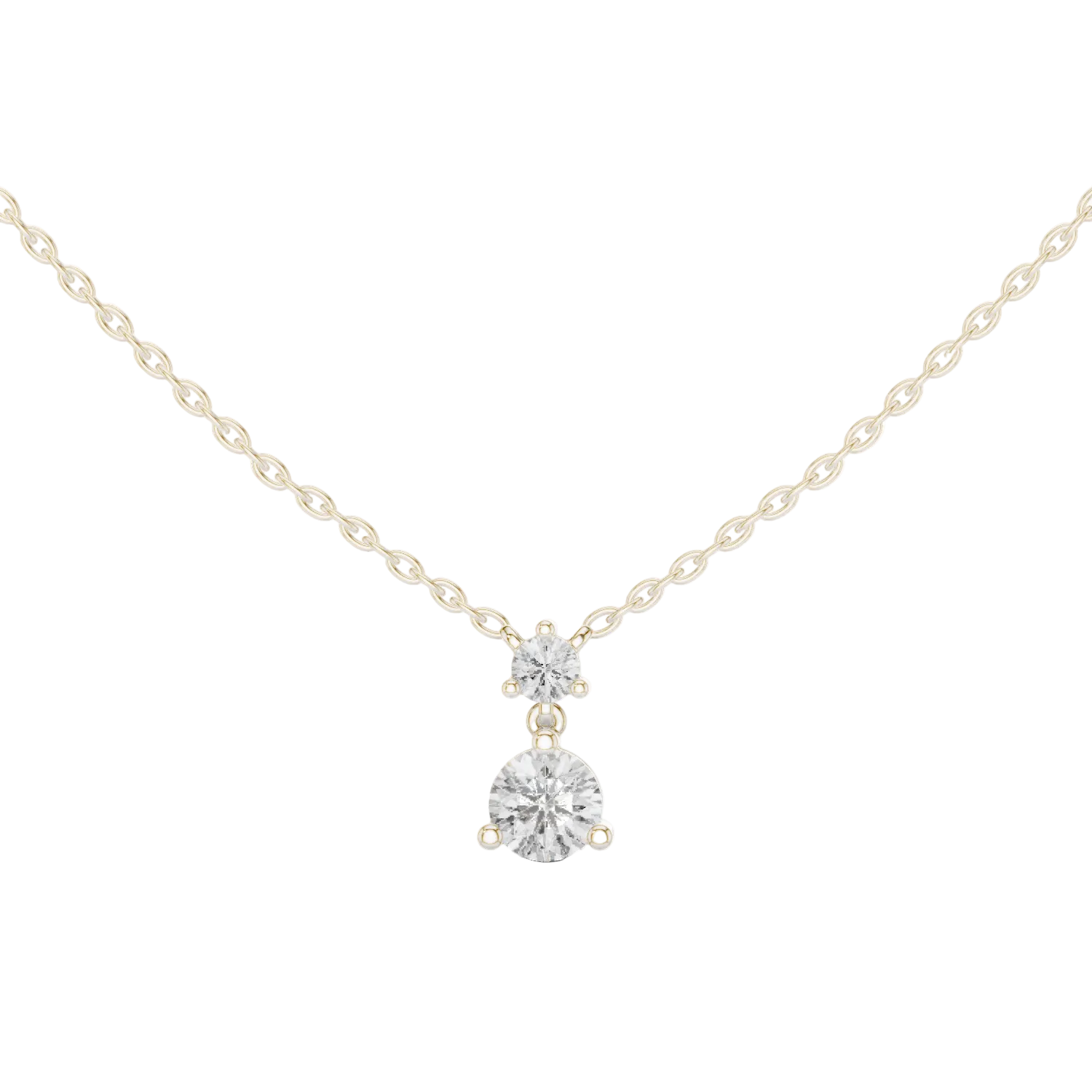 Minimal two stone diamond drop pendant in gold with lab grown diamonds by Signora Jewels