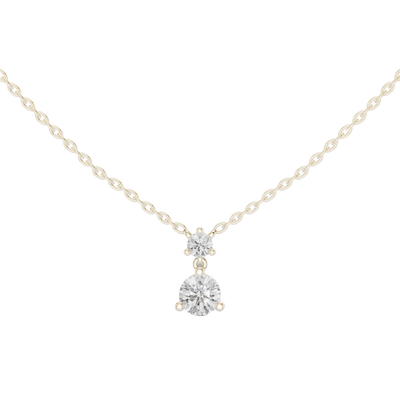 Minimal two stone diamond drop pendant in gold with lab grown diamonds by Signora Jewels