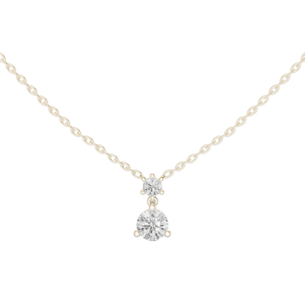 Minimal two stone diamond drop pendant in gold with lab grown diamonds by Signora Jewels