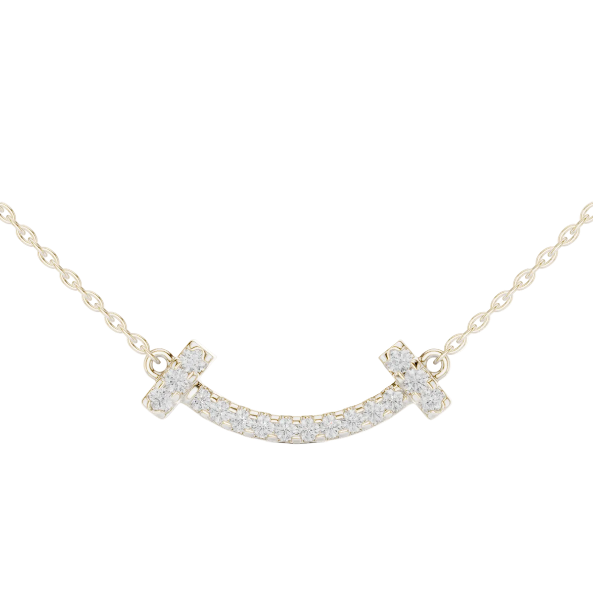 Minimal curved diamond bar pendant in gold with lab grown diamonds by Signora Jewels