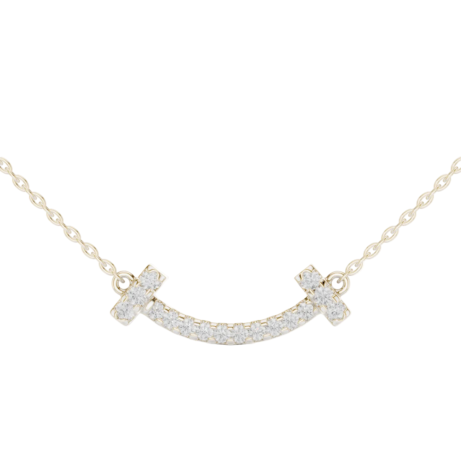 Minimal curved diamond bar pendant in gold with lab grown diamonds by Signora Jewels