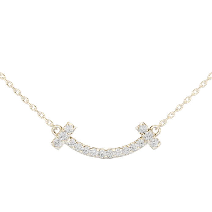 Minimal curved diamond bar pendant in gold with lab grown diamonds by Signora Jewels