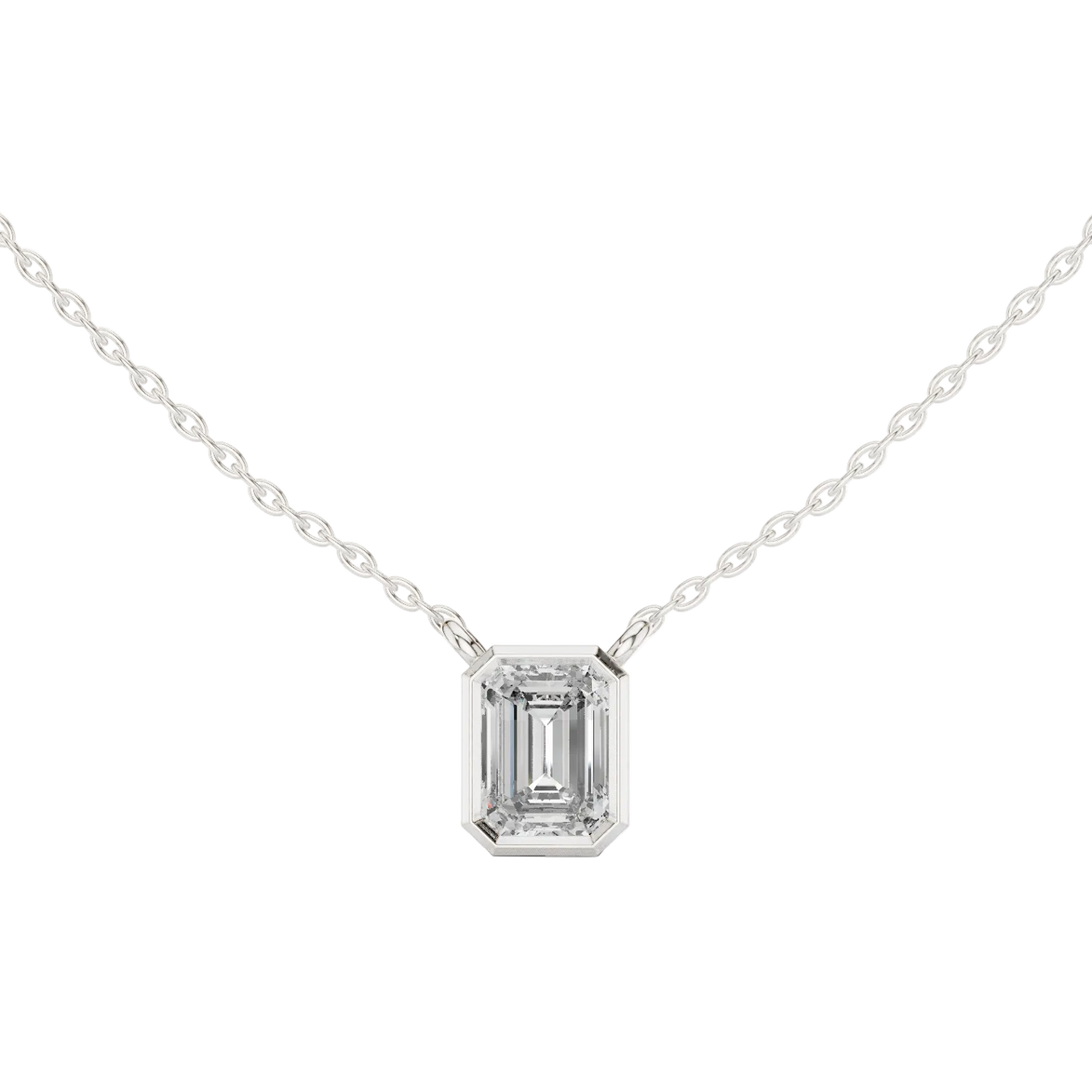 Minimal emerald cut solitaire diamond pendant in gold with lab grown diamond by Signora Jewels