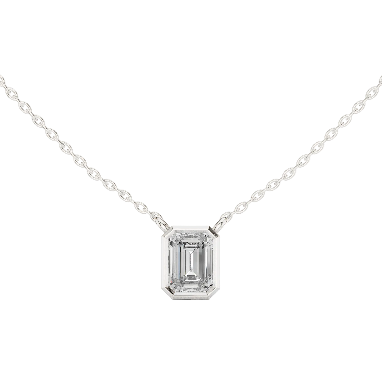Minimal emerald cut solitaire diamond pendant in gold with lab grown diamond by Signora Jewels