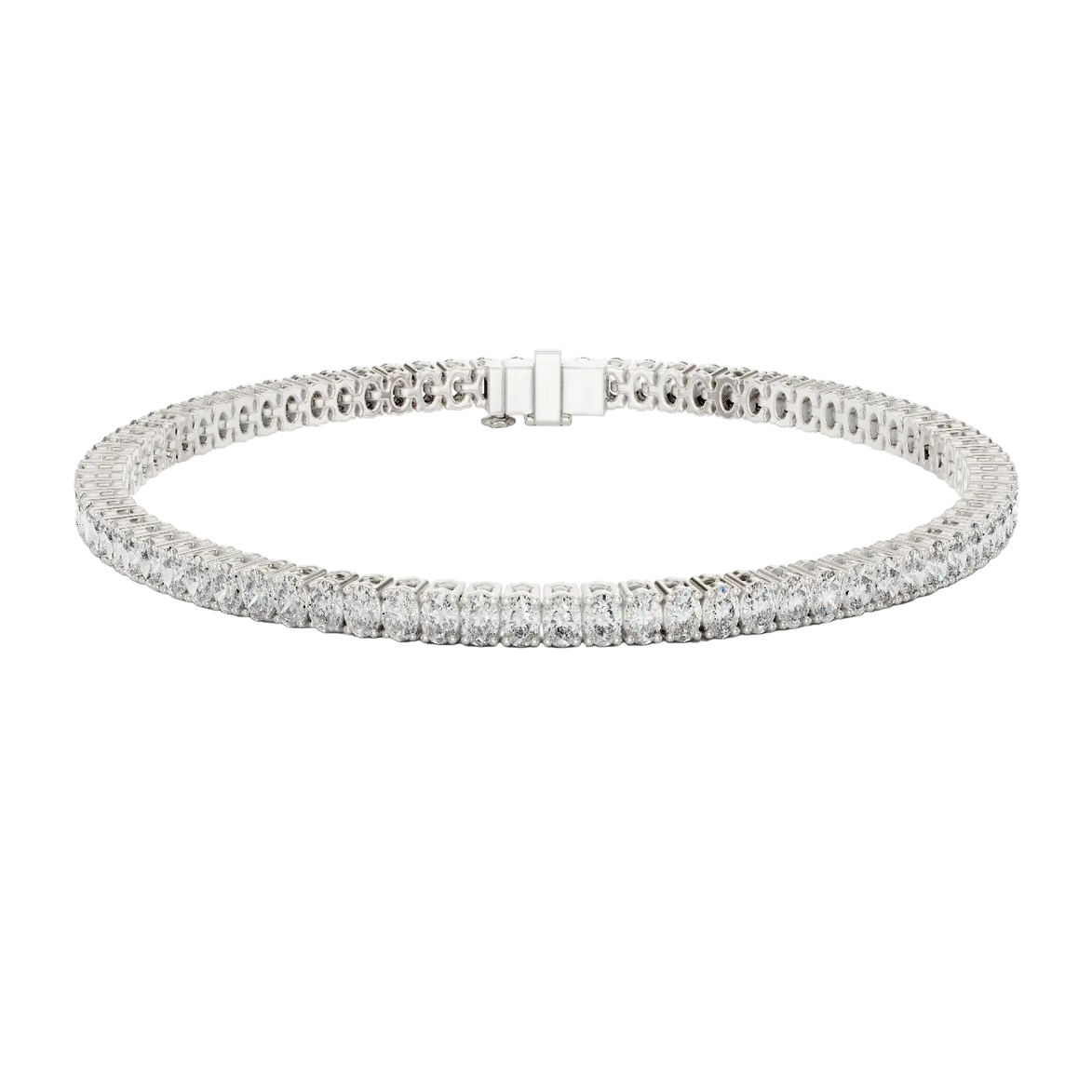 Oval cut lab grown diamond tennis bracelet in yellow gold white gold and rose gold with elegant luxury diamond setting