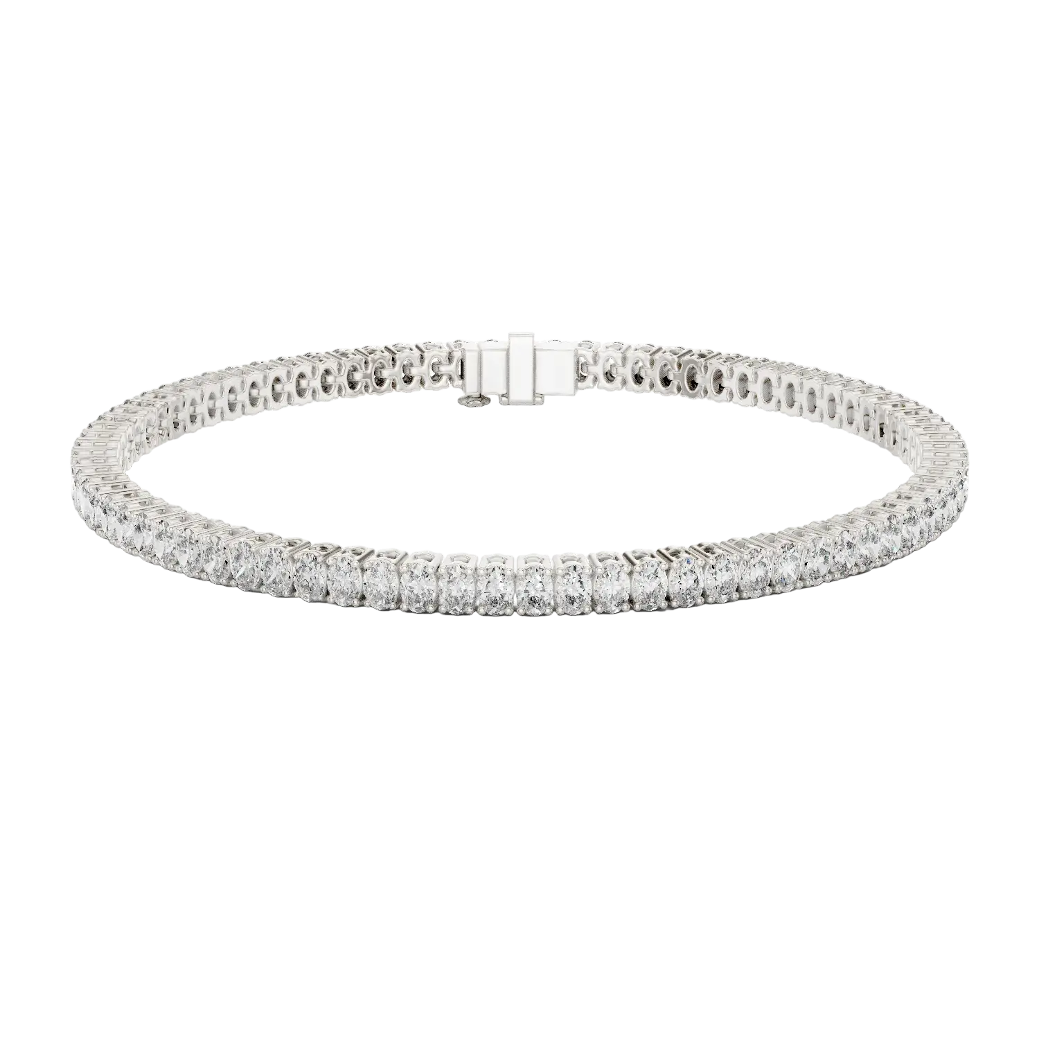 Oval cut lab grown diamond tennis bracelet in yellow gold white gold and rose gold with elegant luxury diamond setting