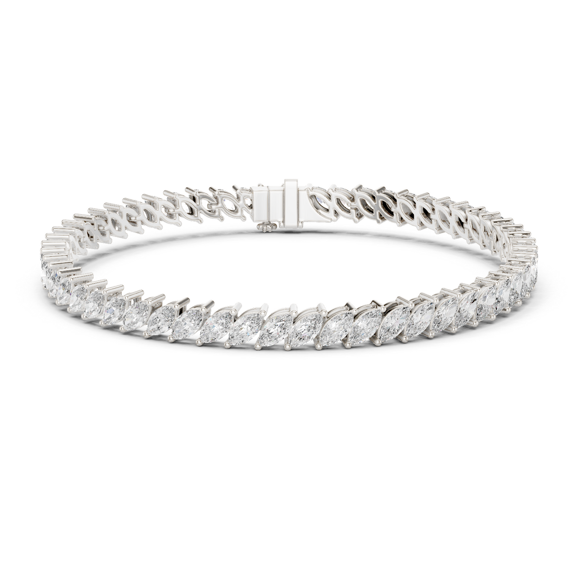 Marquise cut lab grown diamond tennis bracelet in yellow white and rose gold with elegant elongated diamond design