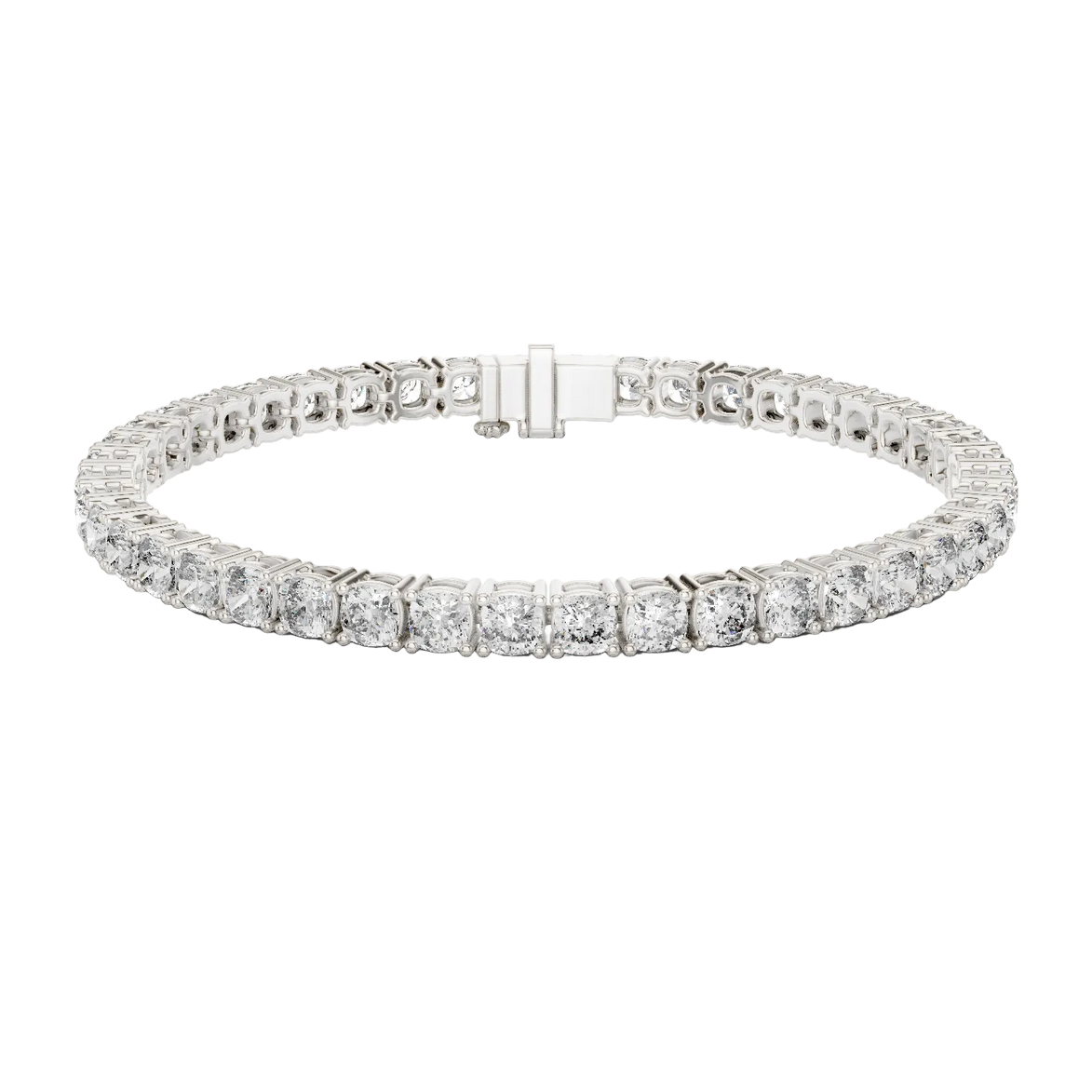 Cushion cut lab grown diamond tennis bracelet in yellow gold white gold and rose gold with luxury diamond setting