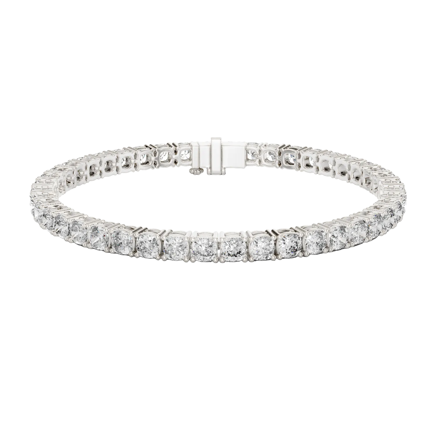 Cushion cut lab grown diamond tennis bracelet in yellow gold white gold and rose gold with luxury diamond setting
