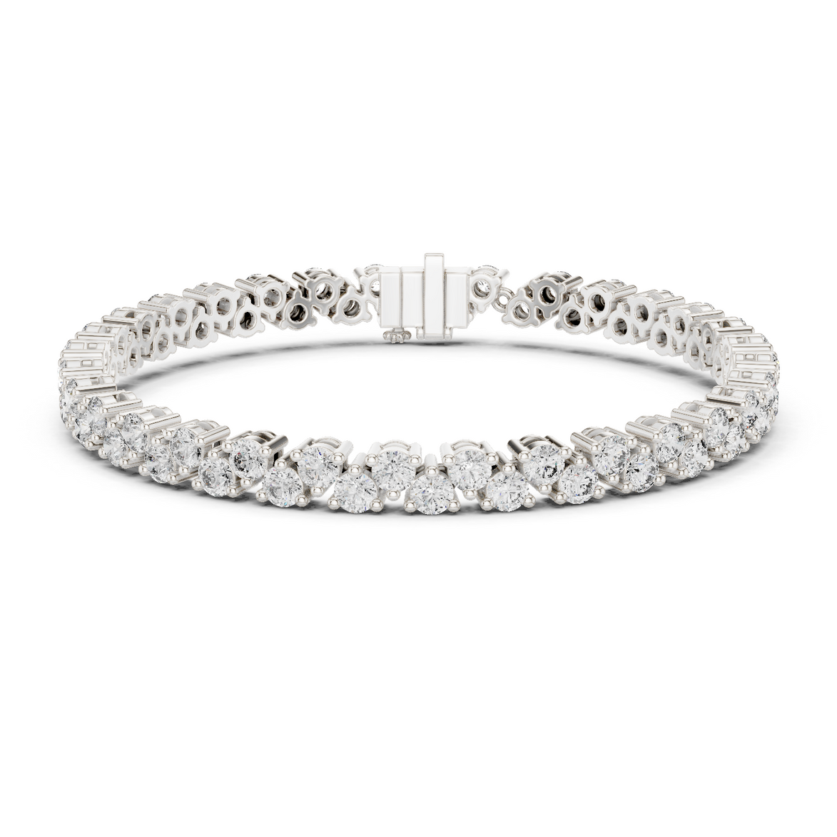 Classic double row lab grown diamond tennis bracelet with round cut diamonds in yellow white and rose gold