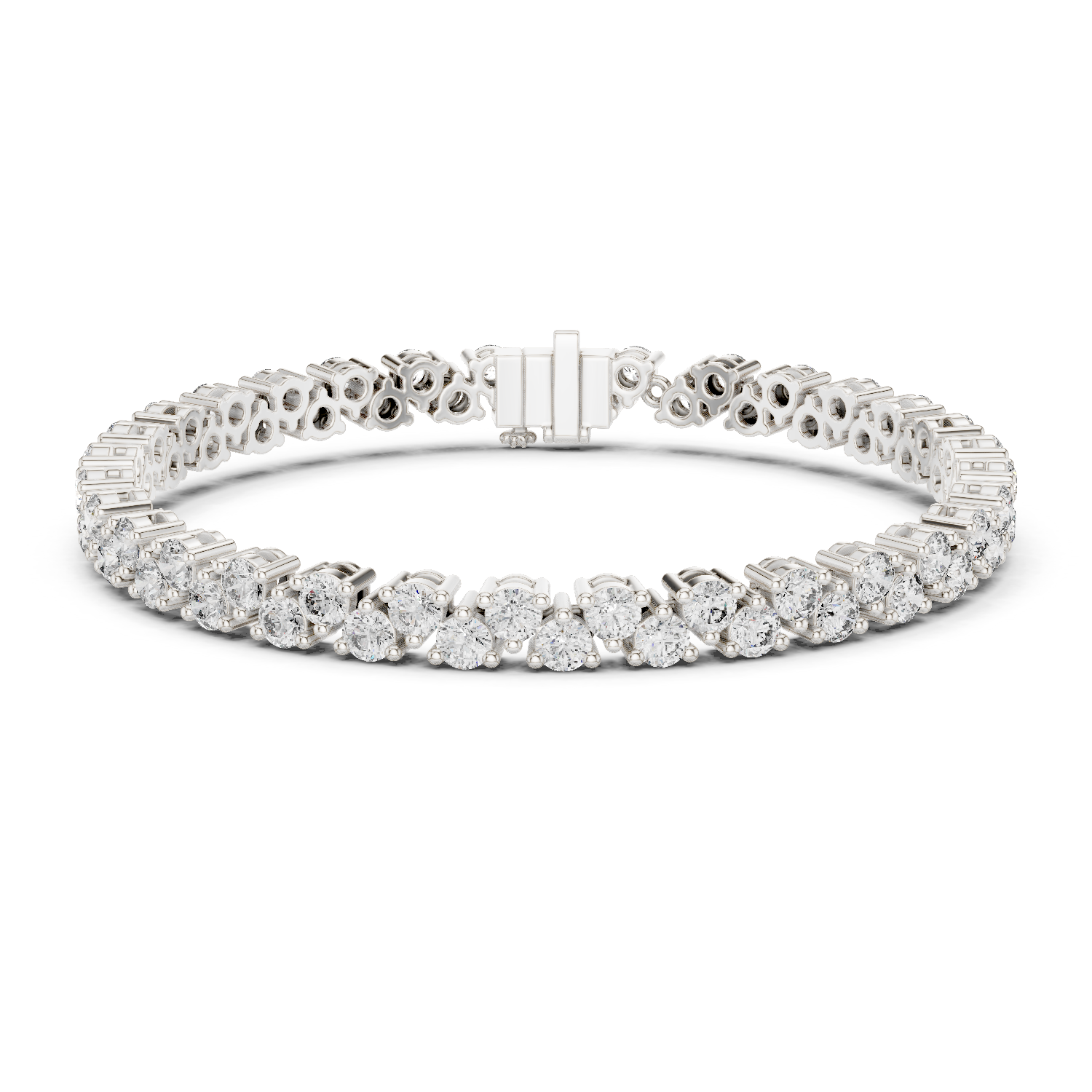 Classic double row lab grown diamond tennis bracelet with round cut diamonds in yellow white and rose gold
