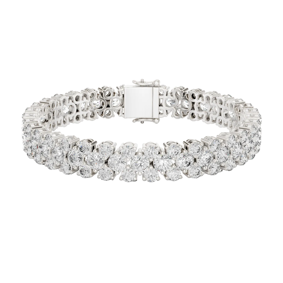 Double row lab grown diamond bracelet with brilliant round diamonds in yellow white and rose gold finishes