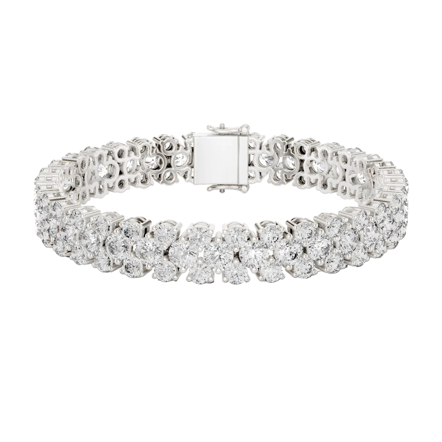 Double row lab grown diamond bracelet with brilliant round diamonds in yellow white and rose gold finishes